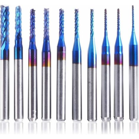 CNC-Fräser, 10 Stück, Nano Blue Coat, 0,8–3 mm, 1/8 Schaft (1/4)