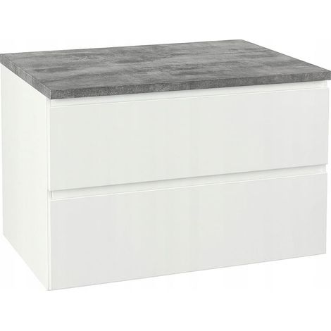 Mueble de baño blanco de 80x50 cm para colgar en la pared, con encimera para lavabo y cómoda Modus.