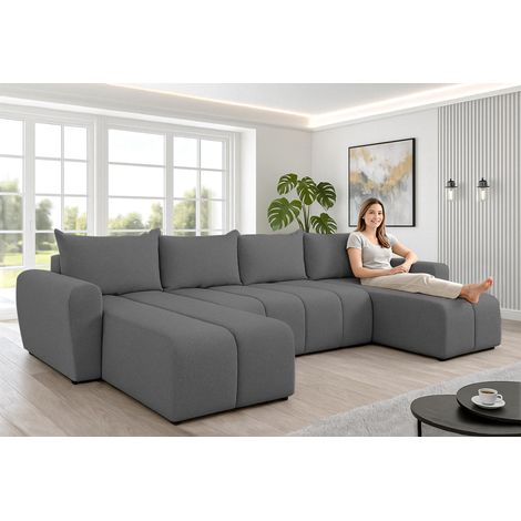 AX LIVING Ecksofas groß Ferrande 317 cm – Sofa dunkelgrau mit Schlaffunktion & Struktur