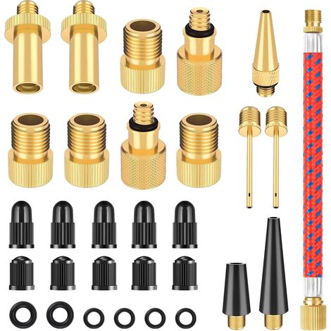 Embout Pompe Velo 30 Pièces Kit de Adaptateur de Valve de Vélo DV AV SV Embout Pompe Velo avec Vague D'étanchéité pour Compresseurs Pompes (1/4)