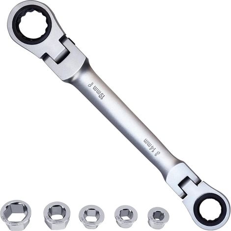 DOLASO]180 Ratschenschlüssel mit flexiblem Kopf, 7-in-1-Doppelring-Ratschenschlüssel 8, 10, 12, 13, 14, 17, 19 mm, Ratschen-Maulschlüssel mit 72 Zähnen, CV-Chromstahl (1/5)