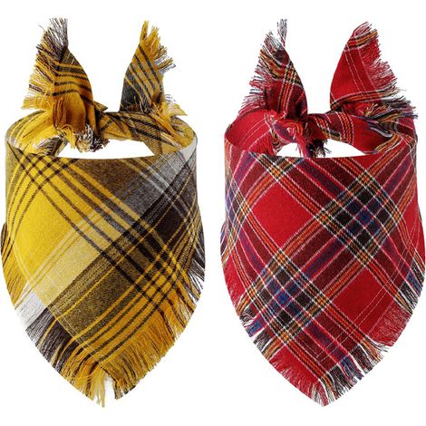 Bandana Pour Chien - En Coton Doux Réversible Triangle Avec Pompons - Convient Chiens Petits Et Moyens - 2 Pièces (1/5)