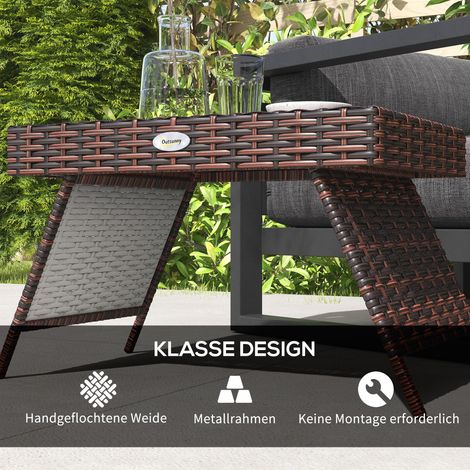 Table de jardin, table basse extérieure, table d'appoint, en rotin PE, résistant aux intempéries, 60 x 41 x 41 cm, marron (1/5)