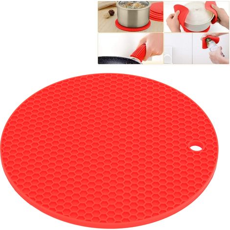 Tapis de table rond en silicone épais de qualité alimentaire, isolant pour four à micro-ondes, rouge (1/5)