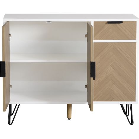 Aparador moderno blanco y madera con cajón y baldas regulables 90 x 30 x 71,5 cm (1/5)
