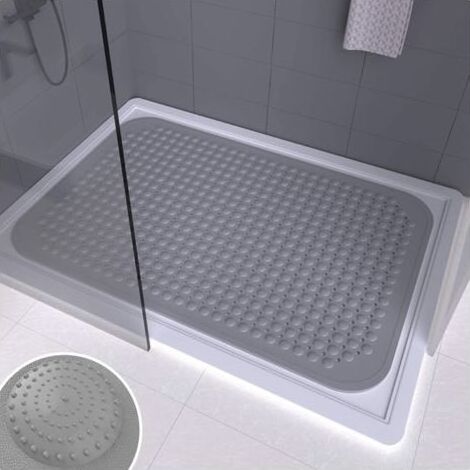 Tapis de douche antidérapant 80x50cm – Ventouses robustes pour baignoire et douche – Drainage optimal et séchage rapide – Surface galet massage - PVC-8858cm (1/5)