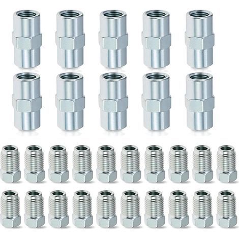 Bremsleitungsverbinder Set, inkl 20 Verschraubungen und 10 Verbinder, 4,75 mm Profi Bremsrohr Verbinder ohne Bördeln, BöRdelwerkzeug-Satz Schneidringverschraubung für Kupfer Stahlleitungen (1/5)