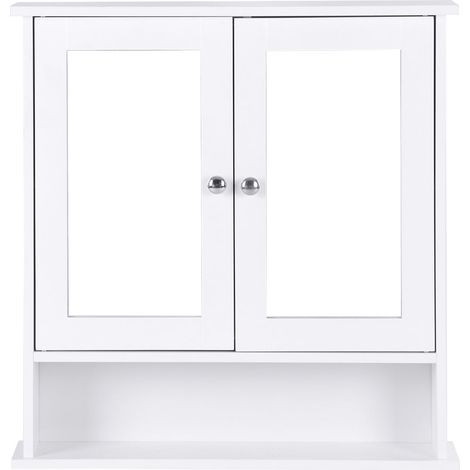 Mobiletto da bagno pensile 56 x 13 x 58 cm con specchio e pratico spazio di stivaggio stile moderno MDF bianco 200010296
