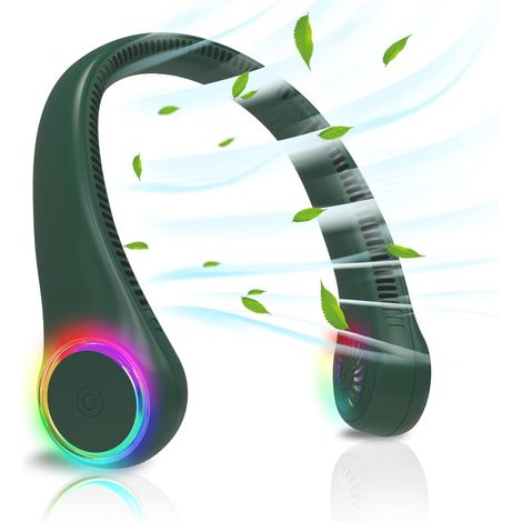 Neck Fan, Portable Fan, Mini USB Fan, Bladeless Fan, Powerful and Quiet Fan with 4000 mAh Battery 3 Speeds for Outdoor Camping Office Room, Green