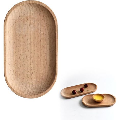 Plateau en Hêtre, Ovale, à Thé, de Service, en Bambou, Naturel, pour Service, 18x10x1.5cm, 1 Pièce (1/5)