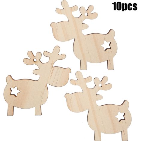 Lot de 10 plaques suspendues en bois DIY fait main pour décoration arbre de Noël et Nouvel An (Modèle 4) (1/5)