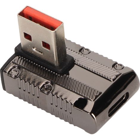 Adaptateur USB mâle vers USB-C femelle coudé 120 W, débit jusqu'à 10 Gbit/s, boîtier en alliage de zinc, adaptateur OTG USB 3.1 USB A vers USB-C