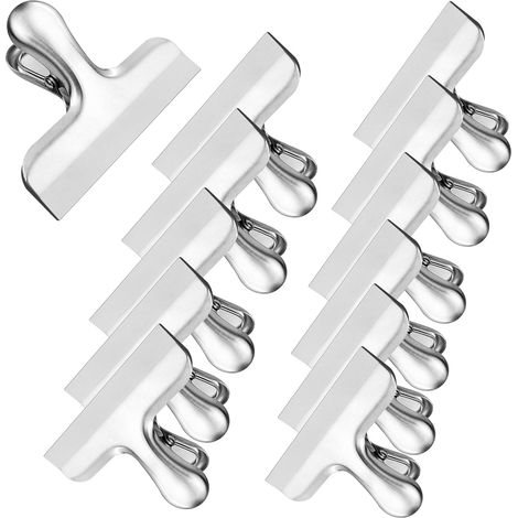 Set mit 12 silberfarbenen Metallklammern, 76 mm große Büroklammern aus Edelstahl, Binderclips, Büroklammern zum Aufhängen, für Lebensmittelverpackungen, Papier, Büro, Küche (1/5)