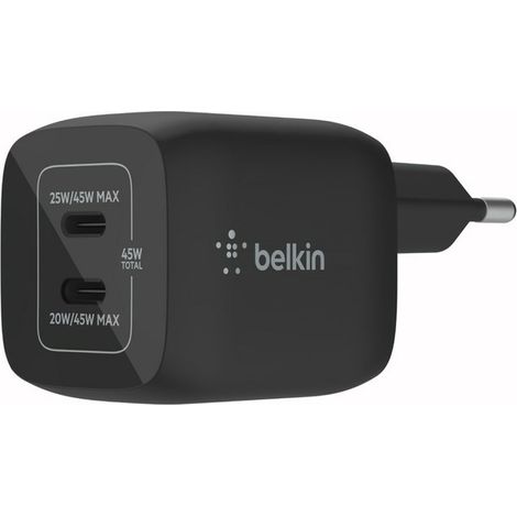 Double chargeur secteur Belkin BoostCharge Pro USB C GaN 45W Noir (1/4)