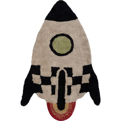 Kids Rug Black and Beige Cotton 85 x 135 cm Tufted Rocketship Shaped VOYAGER (1/5)