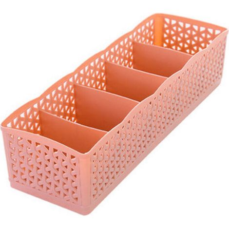 (Rose) Boîte de rangement à tiroir, organiseur de tiroir de bureau avec 5 compartiments, grille perforée, chaussettes, masques, serviettes, gants, mouchoirs (1/4)
