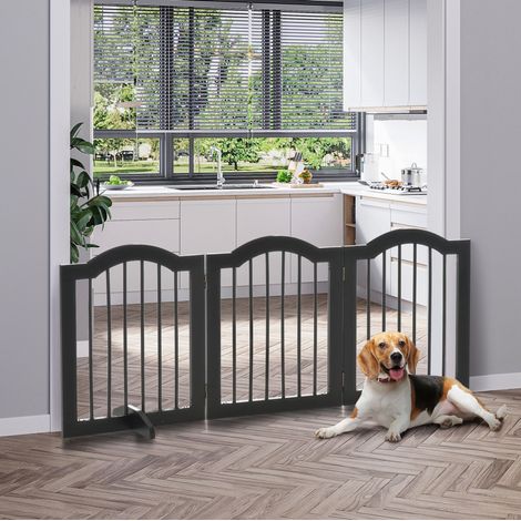 Cancelletto di sicurezza pieghevole per cani a 3 pannelli con 2 piedi, MDF nero, 154,5 x 61 cm (1/5)