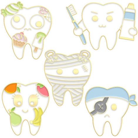 broches en métal en forme de dents, broche de dents de dessin animé, broche de dents mignonnes-3.5x2.5CM