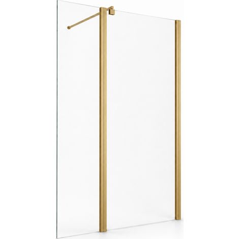 OTITEC Paroi + déflecteur PRAIA 120 + 30 x 200 cm doré brossé verre transparent 6 mm (1/5)