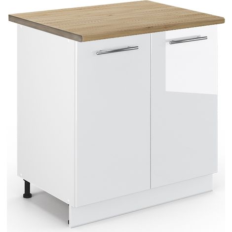 Armario bajo para fregadero Fame-Line, Blanco alto brillo, 80 cm con estante, ET Roble, Vicco (1/5)