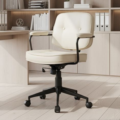 Wahson Silla de Oficina de Cuero Sintético PU, Silla de Escritorio Moderna Giratoria y Regulable en Altura para Oficina en Casa, Blanco