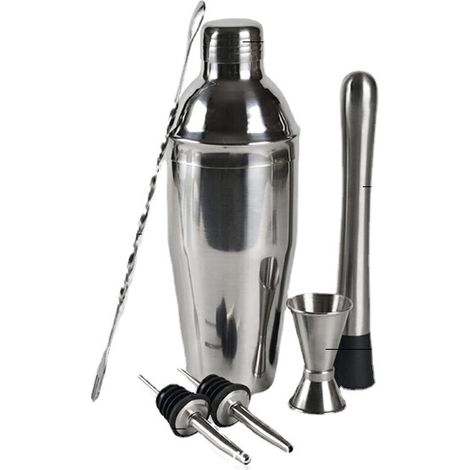 Set bestehend aus 6 hochwertigen Cocktail-Sets, einem 750-ml-Cocktailshaker, einem Doppelmessglas, 2 Cocktail-Crunchern, einem Löffel und einem Stasipunk.