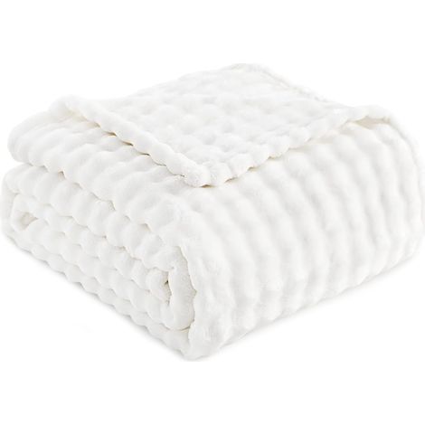 Couverture Polaire Plaid 130x150 cm – Doux, Oeko-TEX, pour Canapé Lit Voyage, Blanc (1/5)