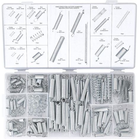 Kit combiné de ressorts 200 pièces – Ressorts de tension et de compression en acier inoxydable – 8 tailles pour applications variées (1/5)