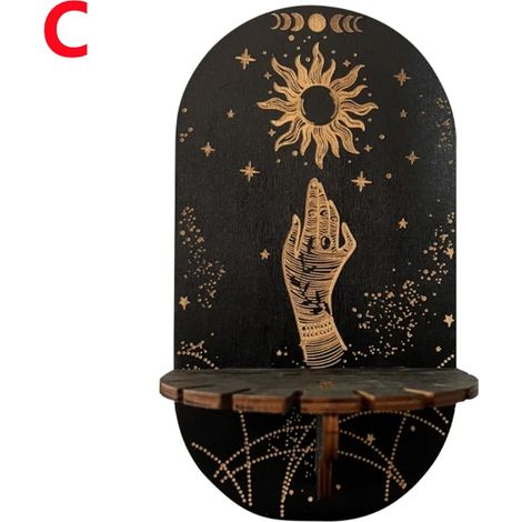 (C) Étagère murale décorative en bois et cristal, support flottant, style bohème, décoration murale suspendue (1/5)