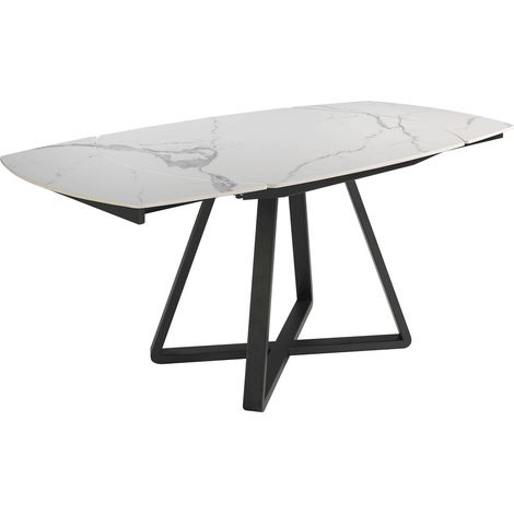 Table à manger plateau ovale extensible en porcelaine base acier peint époxy - Blanc, noir (1/5)
