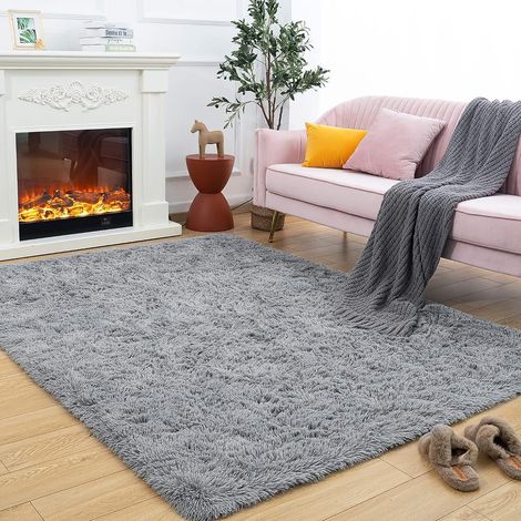 Teppich Hochflor Shaggy Flauschig Wohnzimmer Grau 120 x 160 cm (1/5)