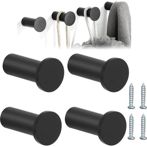 Ganchos de pared de aleación de zinc con tornillos (4 unidades) - Ganchos redondos negros de 35 mm para baño, cocina y pasillo, con tornillos de montaje (1/5)
