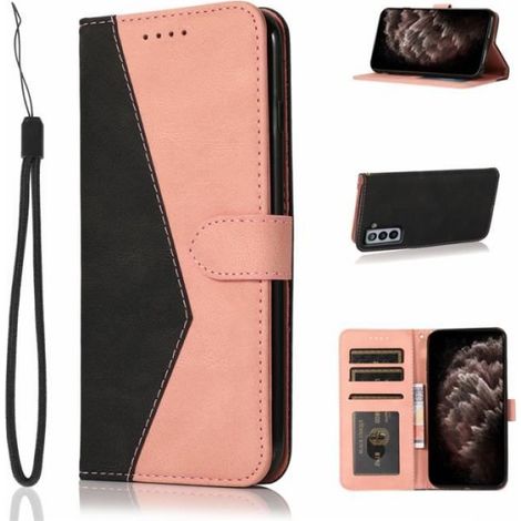 Coque Pour Samsung Galaxy S21 FE 5G 6.4" Housse Etui en PU Cuir Mou Housse Téléphone de Pochette cover case - [noir + rose] (1/3)