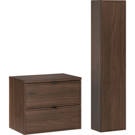 Conjunto de lavabo y columna Elias de madera oscura de 60 cm (1/4)