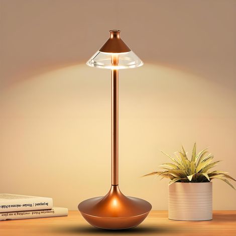 Lampe de table sans fil, lampe de chevet à intensité variable, lampe de bureau tactile rechargeable, veilleuse vintage (blanc chaud) (1/5)