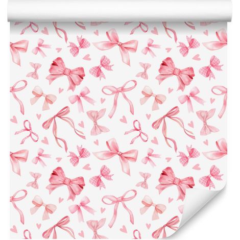 Papier peint style coquette blanc, corail et rose poudré 50x1000 cm (1/5)