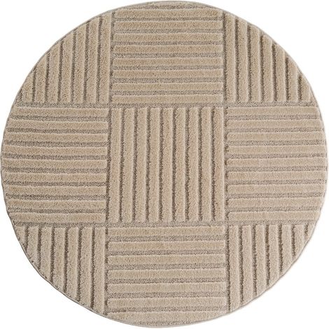 Tapis Rond Moderne 3D Art - 160 cm x 160 cm - Beige - Élégant Et Géométrique - Anti-Tâches, Ayyildiz