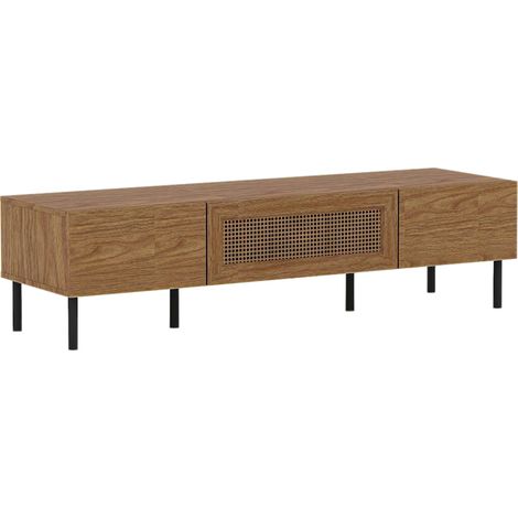 1.4m TV Cabinet - MFC/PVC Rattan - L40 x W140 x H36 cm - Mid Oak/Black