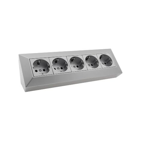 5-fach Steckdosenblock, silber 250V/ 16A, Aufbaumontage (1/5)