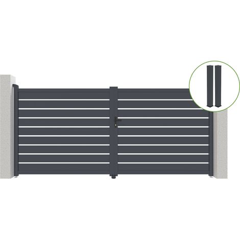 Puerta abatible 4m VOGEL Al.180cm aluminio gris + 2 postes 20x20cm Al.190cm (1/4)