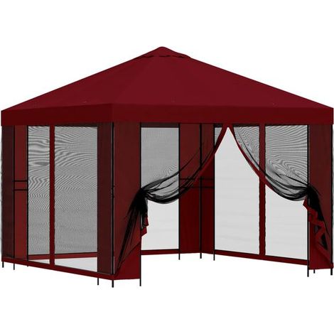 Chalet de jardin, dimensions 3 x 3 mètres, rouge bordeaux, polyester et acier. (1/5)