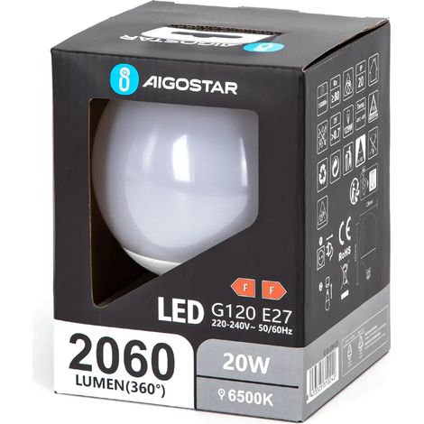 lampadina led globo lampadario A120 E27 bianco freddo 20 watt F