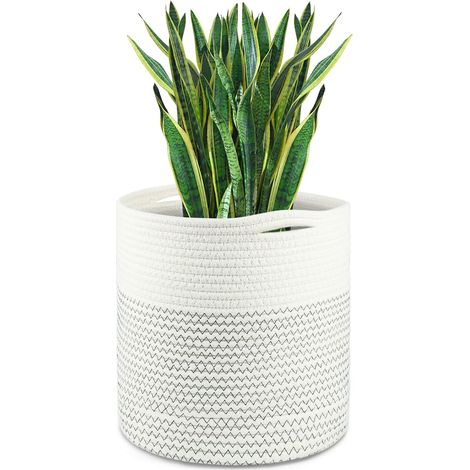 Pot De Fleurs De Avec Doublure, Panier De Rangement Tissé En Coton Cache Pot Plante Interieur Pour Plantes D'intérieur, Pot De Fleurs Et Décoration De La Maison (Noir Et Blanc)30 Cm