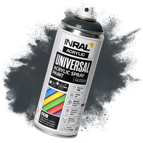 Peinture aérosol acrylique INRAL - bombe spray multi-support RAL7016 gris anthracite mat, séchage rapide, intérieur/extérieur - 400 ml