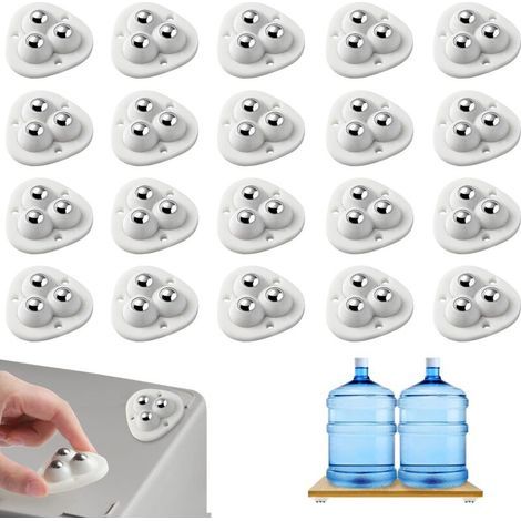 Lot de 20 roulettes auto-adhésives puissantes à 360 °, 3 rouleaux de perles pour meubles, petites roulettes pour meubles mini, pour armoires de rangement, armoires de vanité, étagères (1/5)