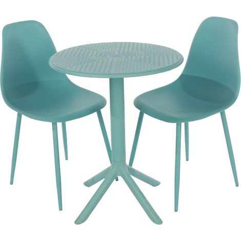 Rimini Cala Outdoor Grade Bistro Table and 2 Chair Set - Plastic/Metal - L60 x W60 x H82 cm - Sky Blue - Partially Assembled