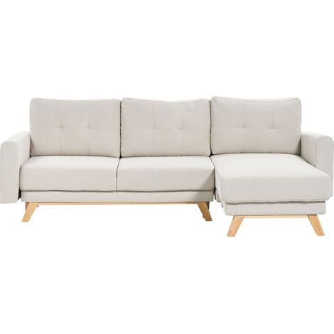 Sofa Bed 3 Seater SIRO Fabric Light Beige with Storage Left Hand (1/5)