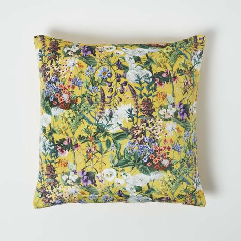 HOMESCAPES Floral Botanical Garden Yellow Cushion 46 x 46 cm