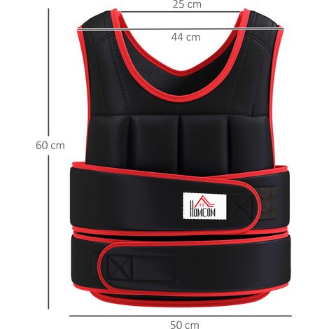 20 kg Trainingsweste Gewichtsweste mit doppelten Gurten verstellbar Krafttraining Fitness Oxford Metall-Sand Schwarz+Rot 60 x 50 cm (1/5)