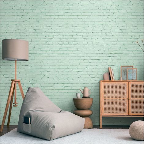 Photo wallpaper Profhome 398281 hot embossed non-woven wallpaper smooth brick look matt turquoise green blue 1.59 m x 2.8 m (1/4)